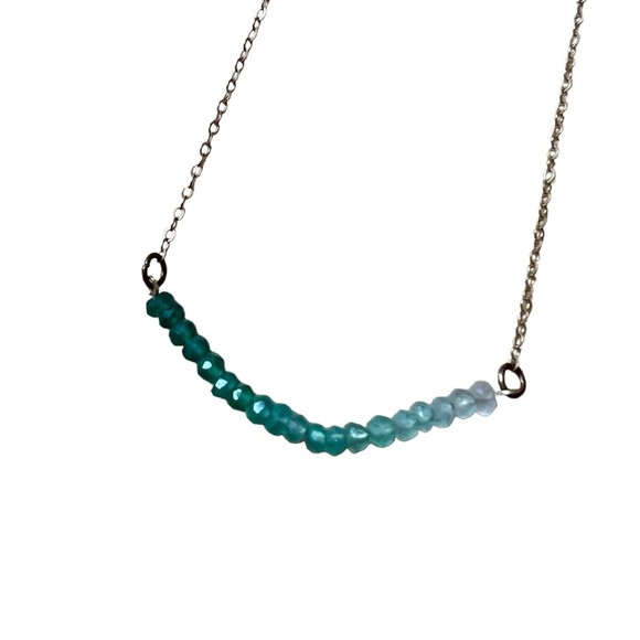 Ombre Emerald Beaded Curved Bar Gold Fill Necklace and Bracelet Set May Birthday - Picture 16 of 16